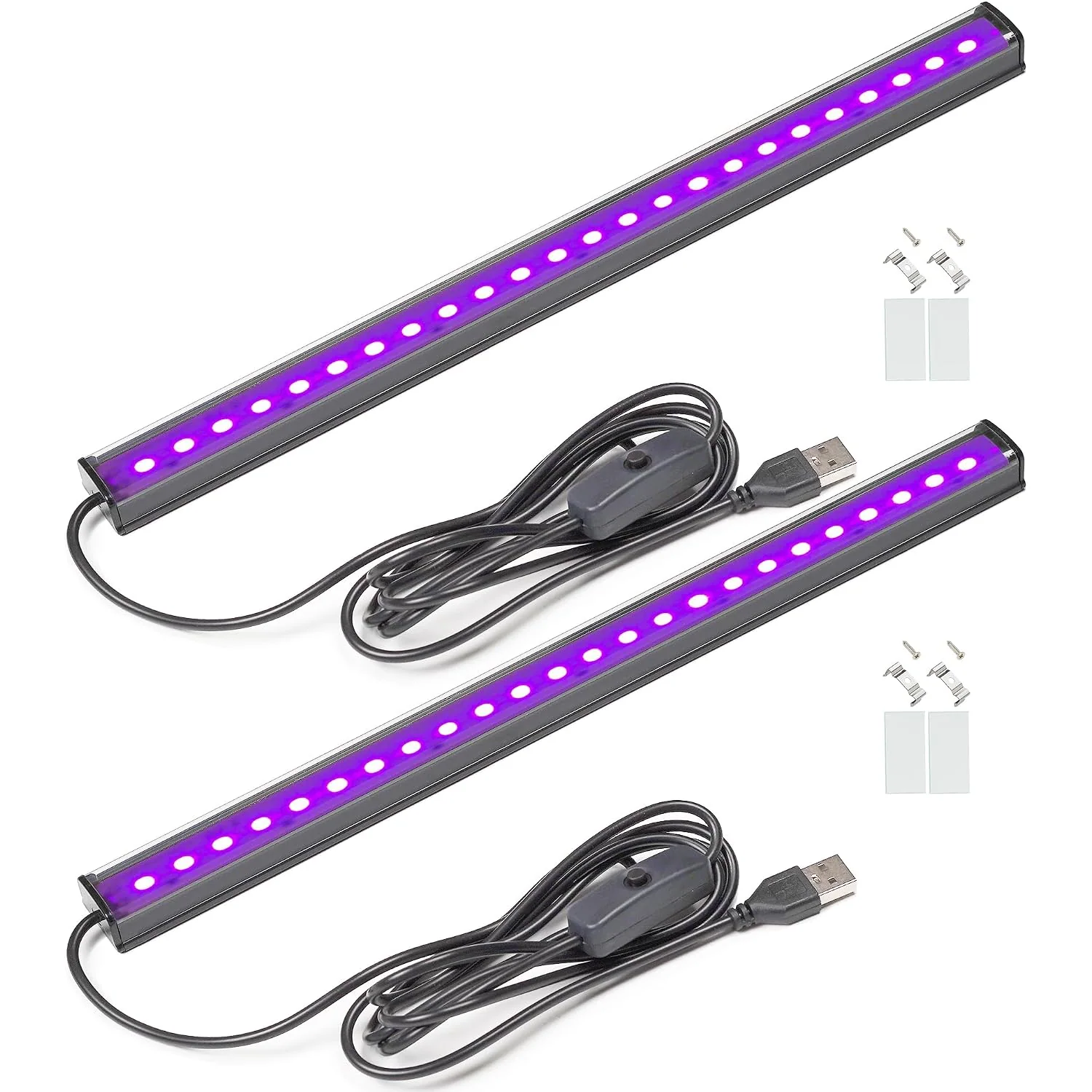 GREENIC USB UV Black Light Bars, 10W 1 ft, 2-Pack, Black