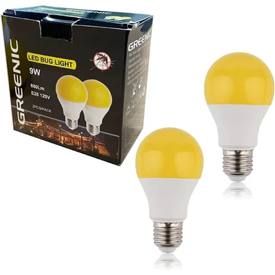 GREENIC Yellow LED Bug Light Bulbs, 9W A19, 2-Pack, picture 2