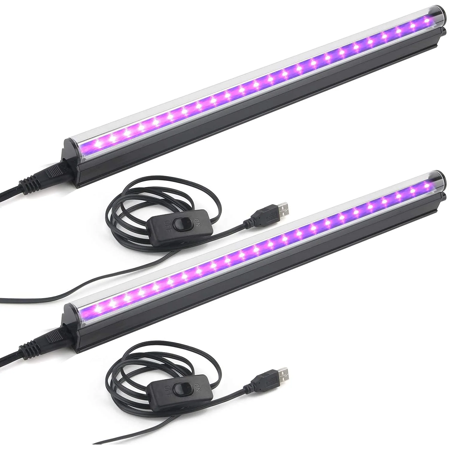 GREENIC USB UV Black Light Bars, 10W 1 ft, 2-Pack, Silver